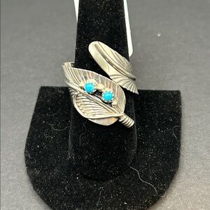 JTV Silver Feather Ring with Turquoise Accents